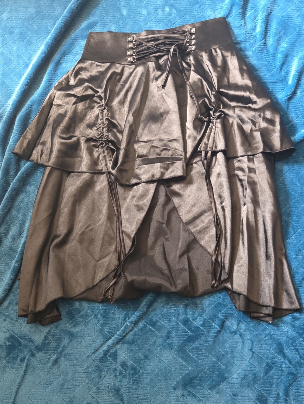 NWOT Black Satin High-Low Lace-Up Waist Skirt